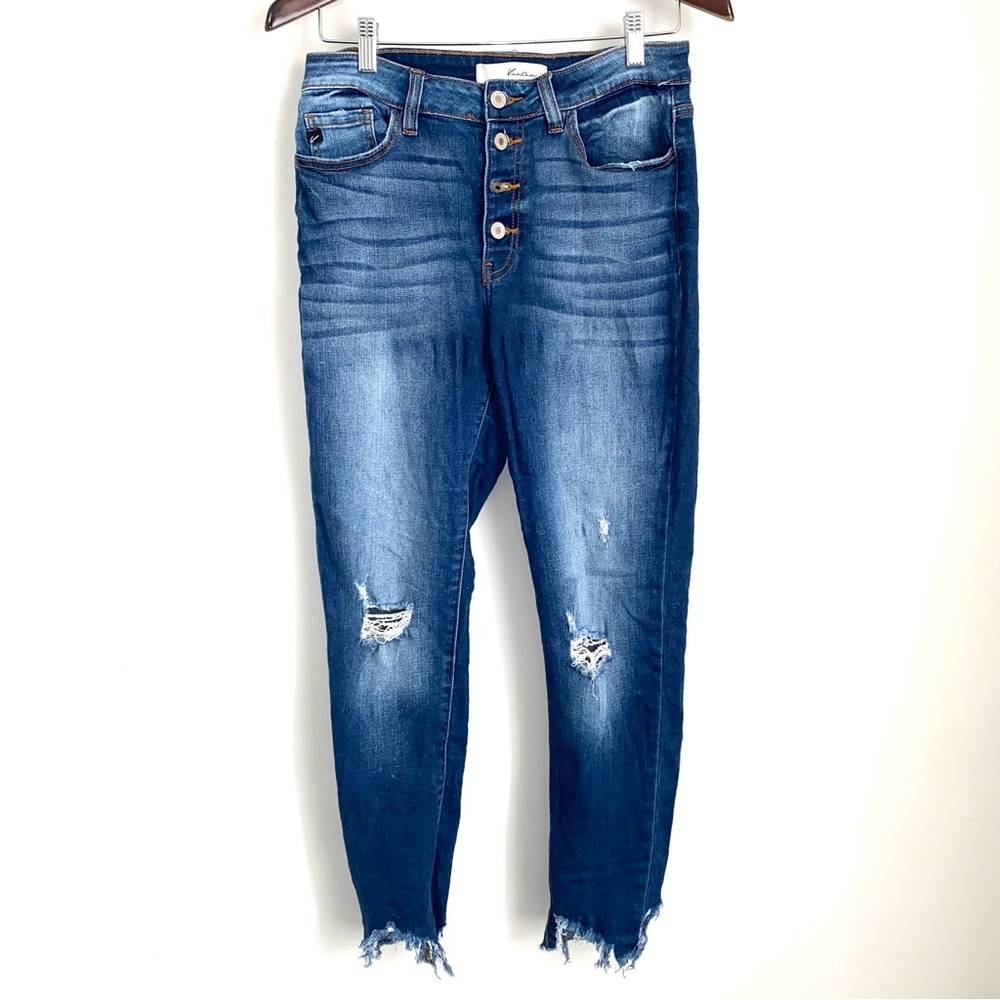 KANCAN Womens 9/28 Medium Wash Distressed Raw Hem Button Fly Skinny Jeans GG10
